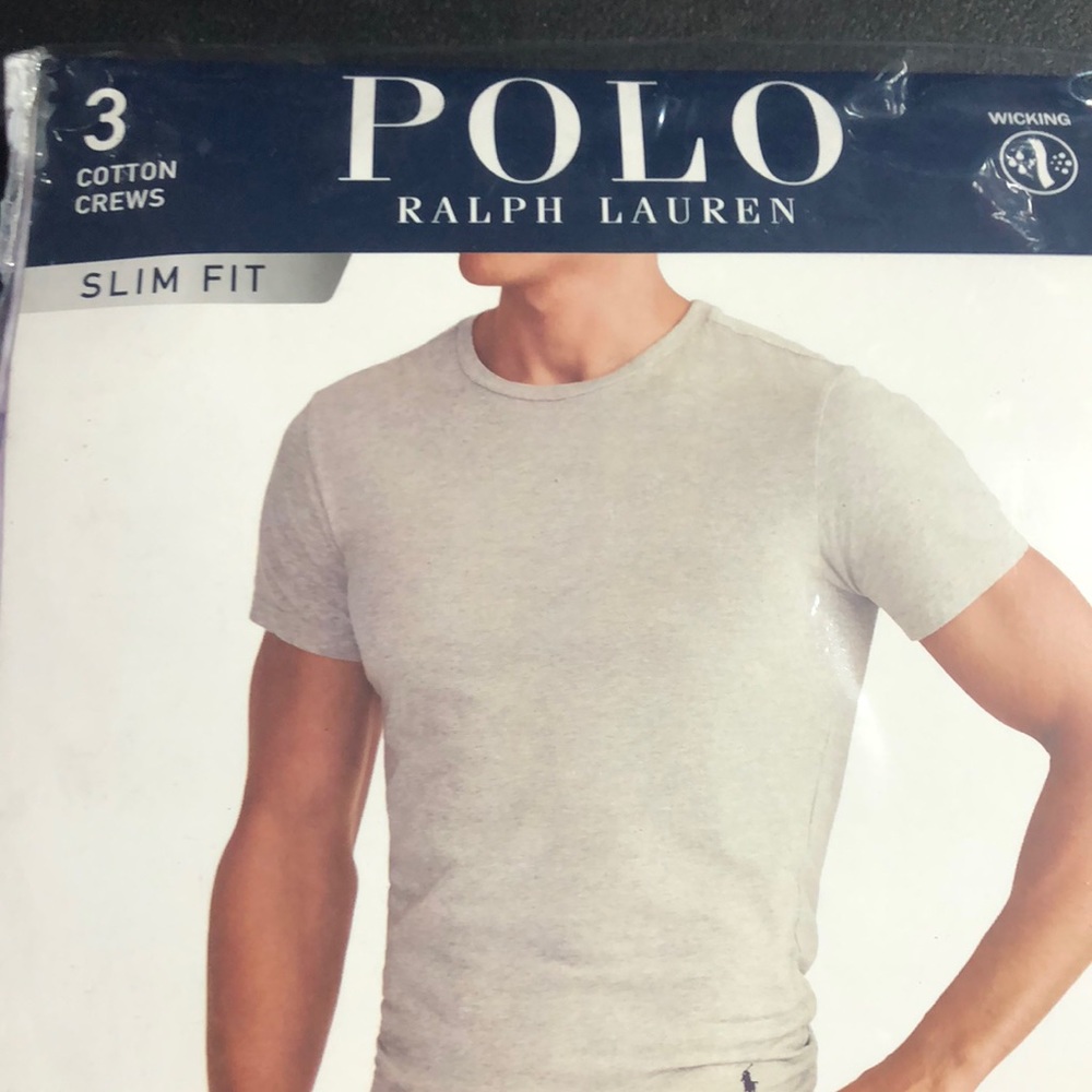 6 - Polo Slim Fit Modern Fit Cotton Crews 3 Pack Undershirt - holding  for Amie